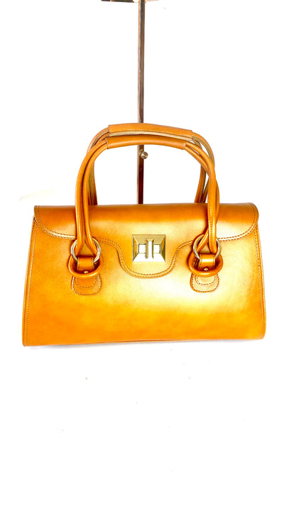 Jazzy Genuine Leather Handbag in Brown/Cognac